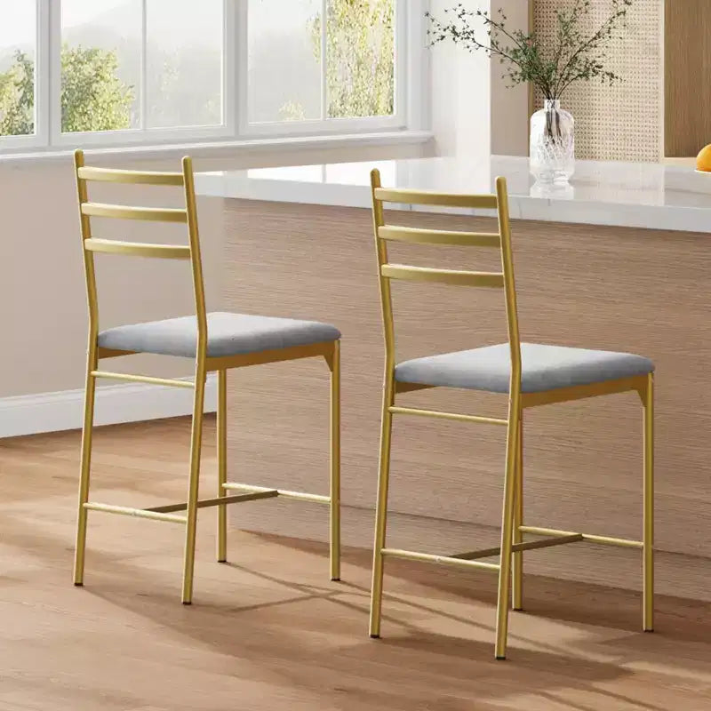 Bar Stools Set of 2, Counter Height Bar Stools Metal Dining Chairs with Straight-line Back Back and Thick Cushion PU Leather Dining Room Chairs