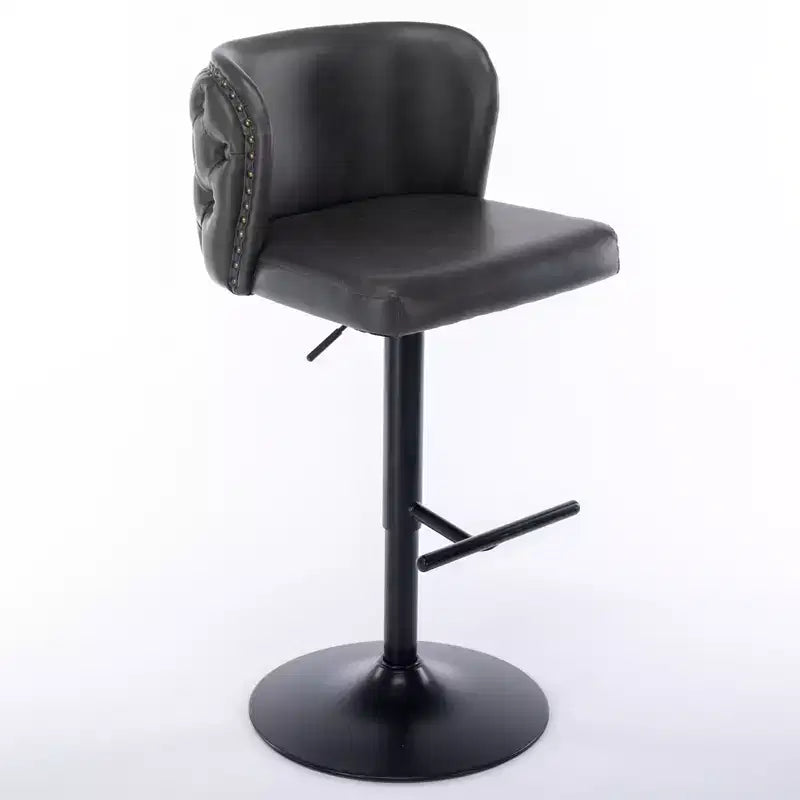 Set of 2 Modern Burgundy Swivel Bar Stools, Adjustable Height, Tufted Back