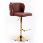 Set of 2 Modern Burgundy Swivel Bar Stools, Adjustable Height, Tufted Back