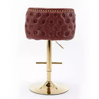 Set of 2 Modern Burgundy Swivel Bar Stools, Adjustable Height, Tufted Back