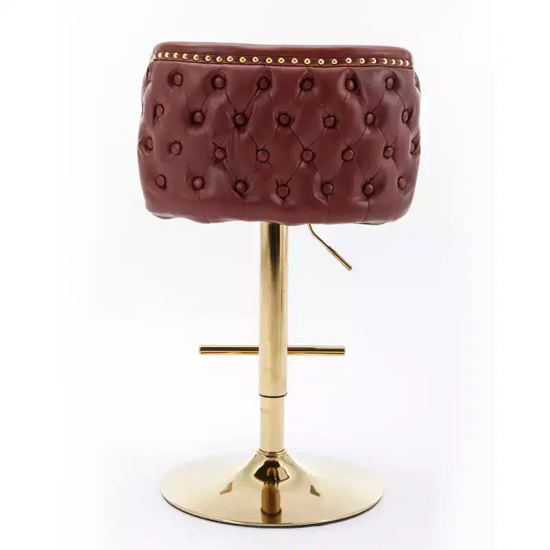 Set of 2 Modern Burgundy Swivel Bar Stools, Adjustable Height, Tufted Back