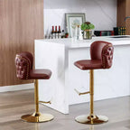 Set of 2 Modern Burgundy Swivel Bar Stools, Adjustable Height, Tufted Back