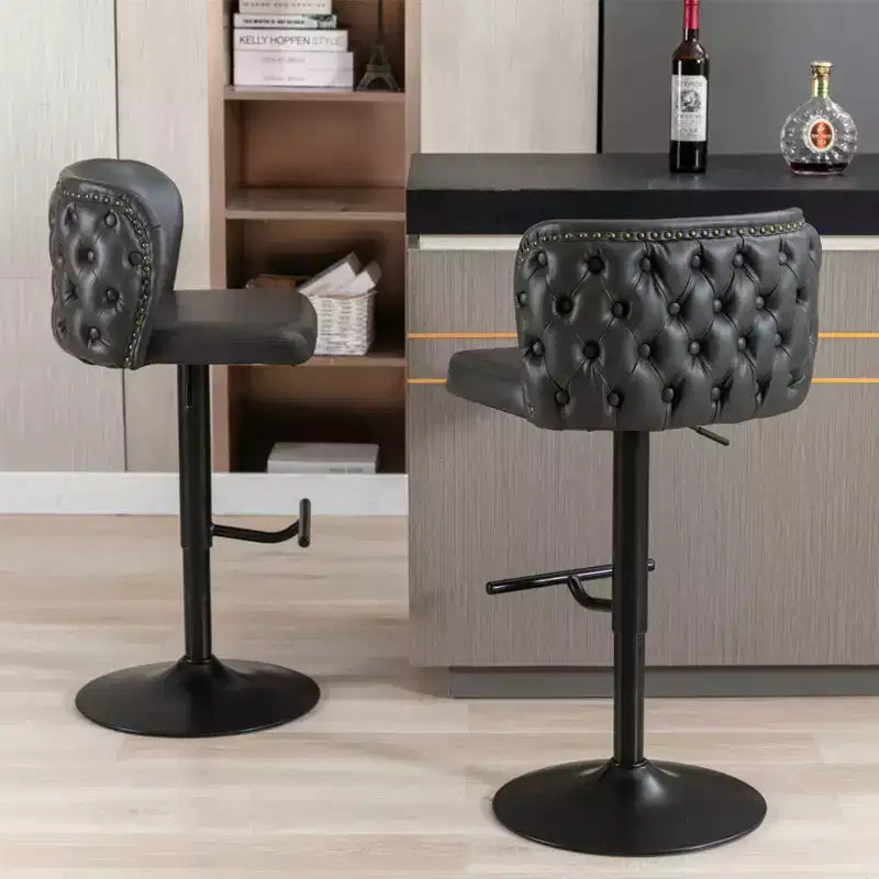 Set of 2 Modern Burgundy Swivel Bar Stools, Adjustable Height, Tufted Back