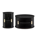 Set of 2 Nesting Coffee Table Cocktail Table Center Table Round Fluted End Table Sofa Side Table Accent Table Nightstand with Sliding Door -ModernLuxe