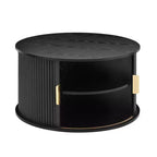 Set of 2 Nesting Coffee Table Cocktail Table Center Table Round Fluted End Table Sofa Side Table Accent Table Nightstand with Sliding Door -ModernLuxe