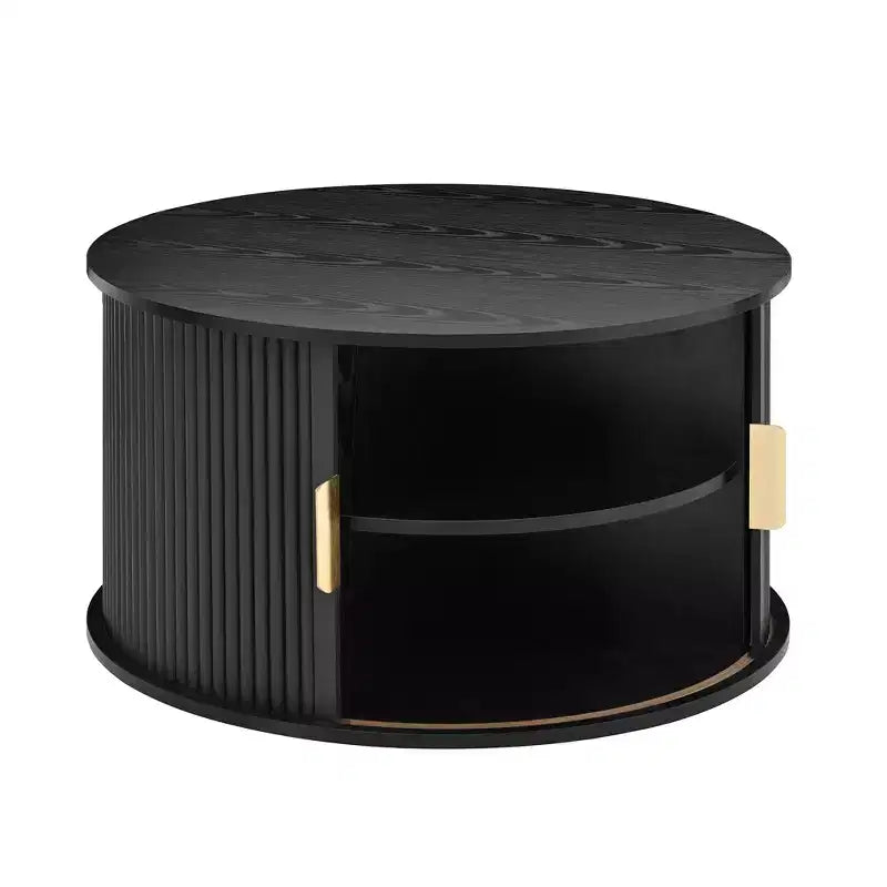 Set of 2 Nesting Coffee Table Cocktail Table Center Table Round Fluted End Table Sofa Side Table Accent Table Nightstand with Sliding Door -ModernLuxe