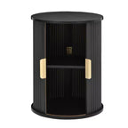 Set of 2 Nesting Coffee Table Cocktail Table Center Table Round Fluted End Table Sofa Side Table Accent Table Nightstand with Sliding Door -ModernLuxe