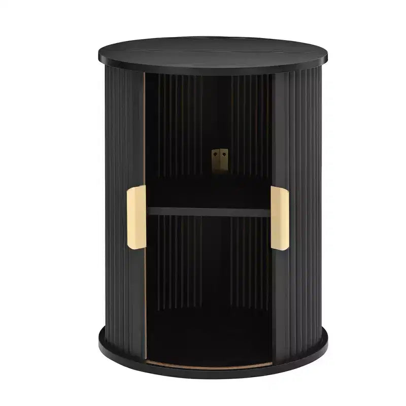 Set of 2 Nesting Coffee Table Cocktail Table Center Table Round Fluted End Table Sofa Side Table Accent Table Nightstand with Sliding Door -ModernLuxe