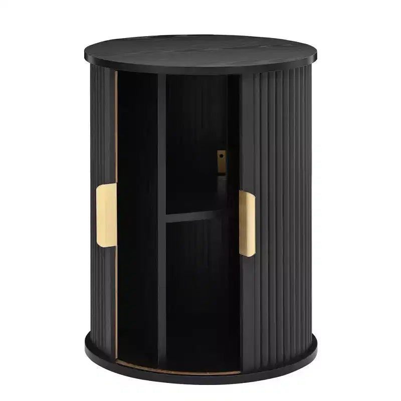 Set of 2 Nesting Coffee Table Cocktail Table Center Table Round Fluted End Table Sofa Side Table Accent Table Nightstand with Sliding Door -ModernLuxe