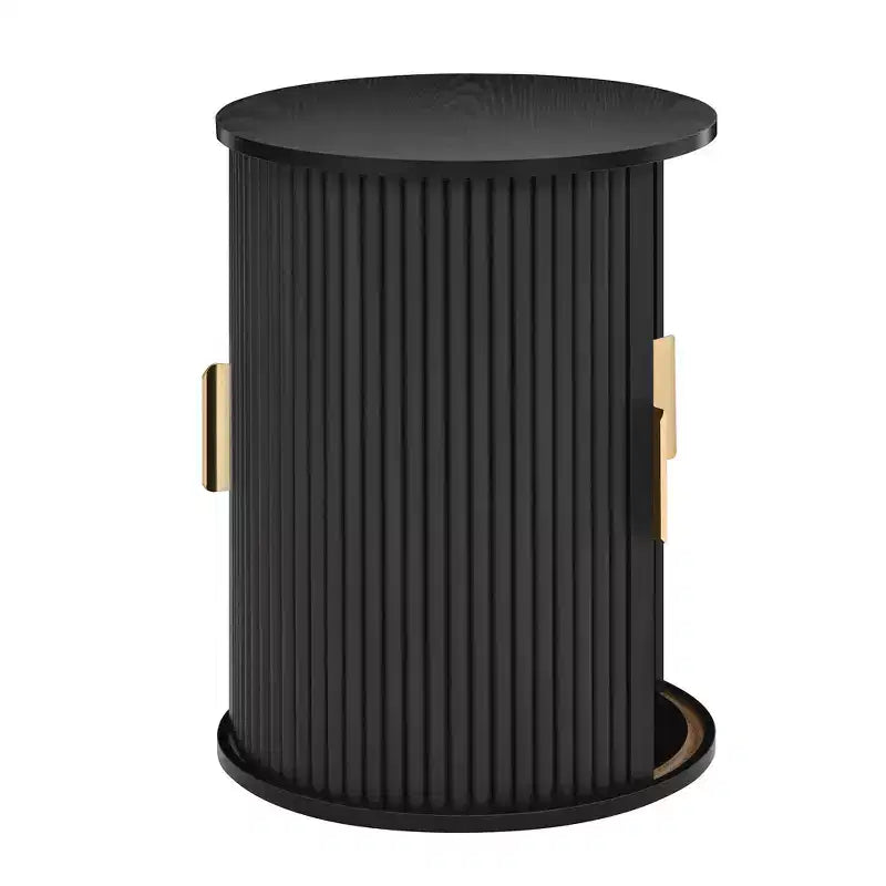 Set of 2 Nesting Coffee Table Cocktail Table Center Table Round Fluted End Table Sofa Side Table Accent Table Nightstand with Sliding Door -ModernLuxe