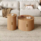Set of 2 Nesting Coffee Table Cocktail Table Center Table Round Fluted End Table Sofa Side Table Accent Table Nightstand with Sliding Door -ModernLuxe