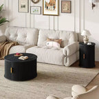 Set of 2 Nesting Coffee Table Cocktail Table Center Table Round Fluted End Table Sofa Side Table Accent Table Nightstand with Sliding Door -ModernLuxe