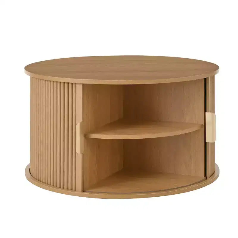 Set of 2 Nesting Coffee Table Cocktail Table Center Table Round Fluted End Table Sofa Side Table Accent Table Nightstand with Sliding Door -ModernLuxe