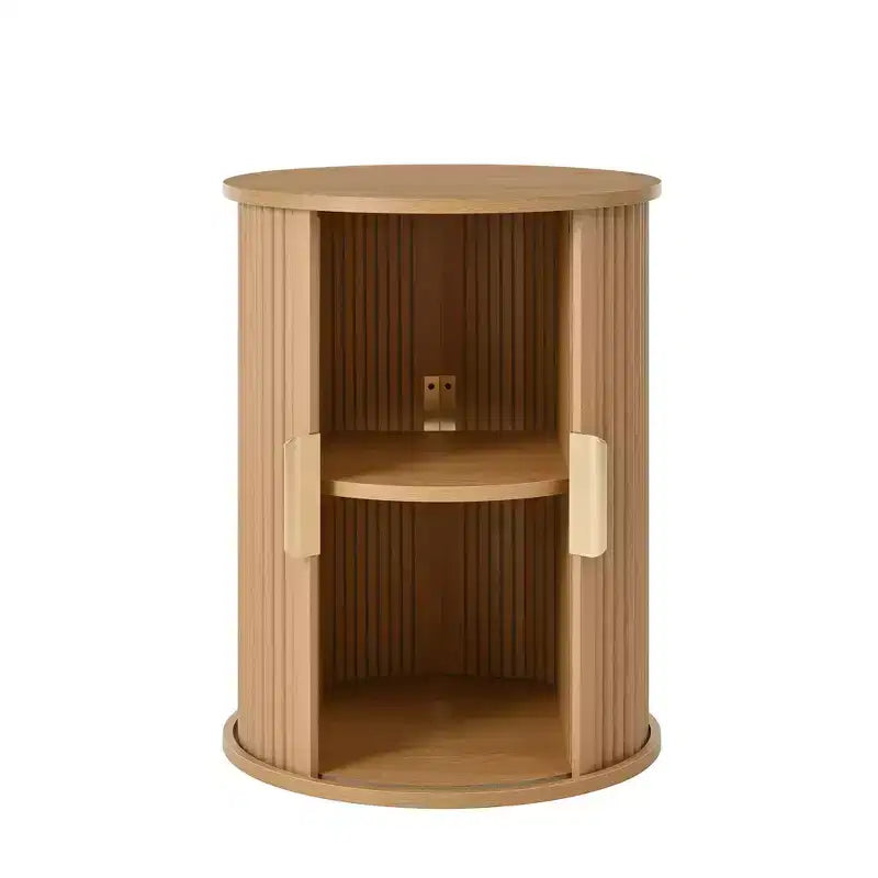 Set of 2 Nesting Coffee Table Cocktail Table Center Table Round Fluted End Table Sofa Side Table Accent Table Nightstand with Sliding Door -ModernLuxe
