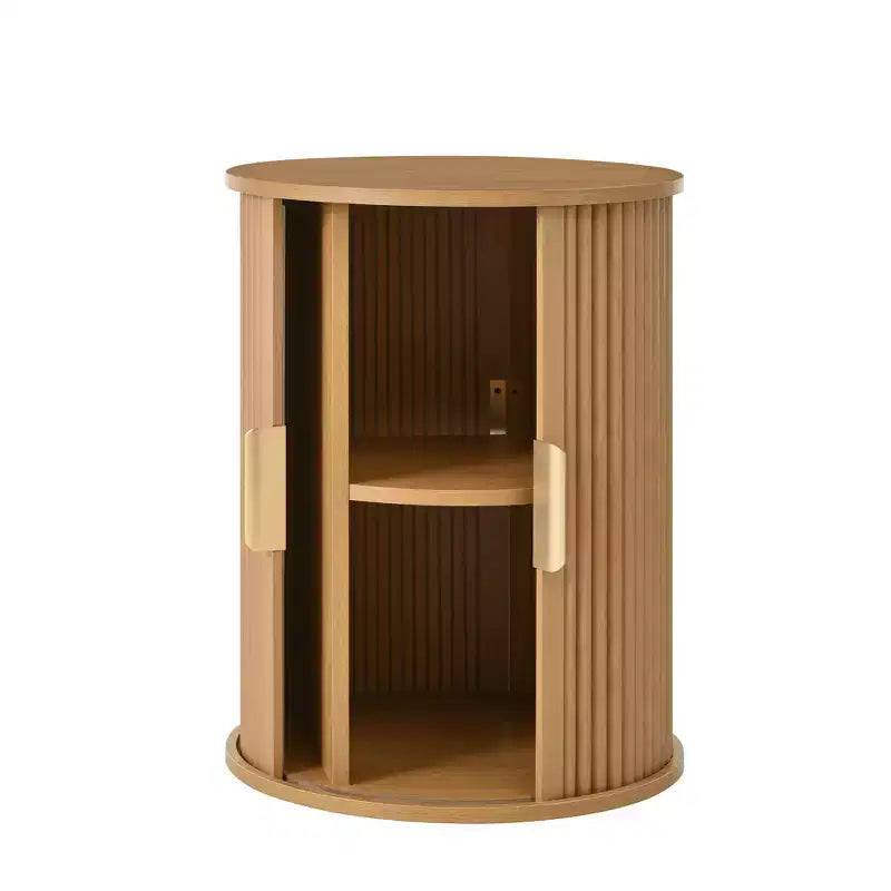 Set of 2 Nesting Coffee Table Cocktail Table Center Table Round Fluted End Table Sofa Side Table Accent Table Nightstand with Sliding Door -ModernLuxe