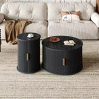 Set of 2 Nesting Coffee Table Cocktail Table Center Table Round Fluted End Table Sofa Side Table Accent Table Nightstand with Sliding Door -ModernLuxe