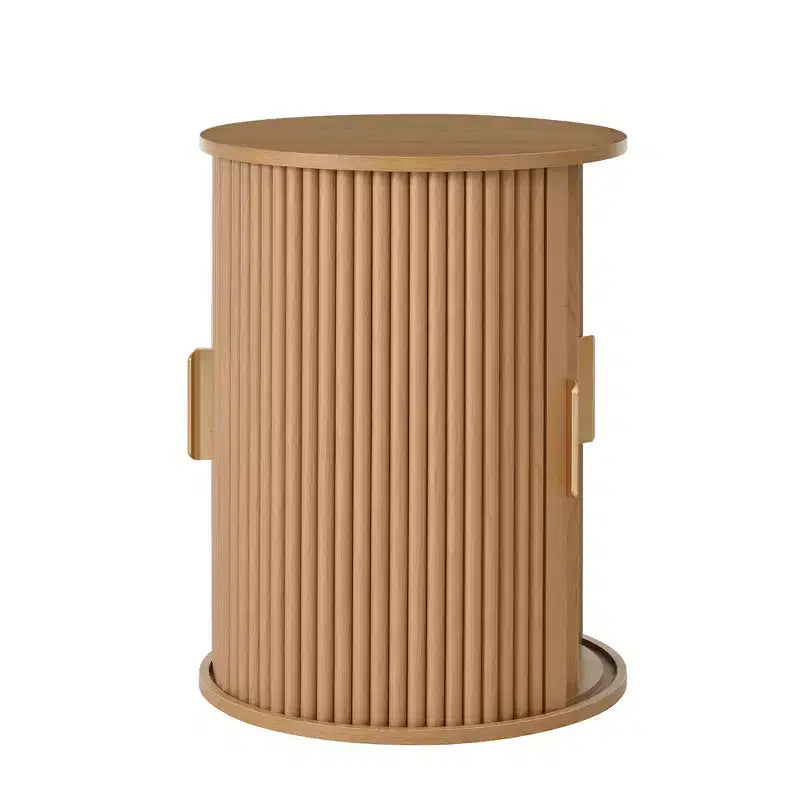 Set of 2 Nesting Coffee Table Cocktail Table Center Table Round Fluted End Table Sofa Side Table Accent Table Nightstand with Sliding Door -ModernLuxe