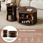 Set of 2 Nesting Coffee Table Cocktail Table Center Table Round Fluted End Table Sofa Side Table Accent Table Nightstand with Sliding Door -ModernLuxe