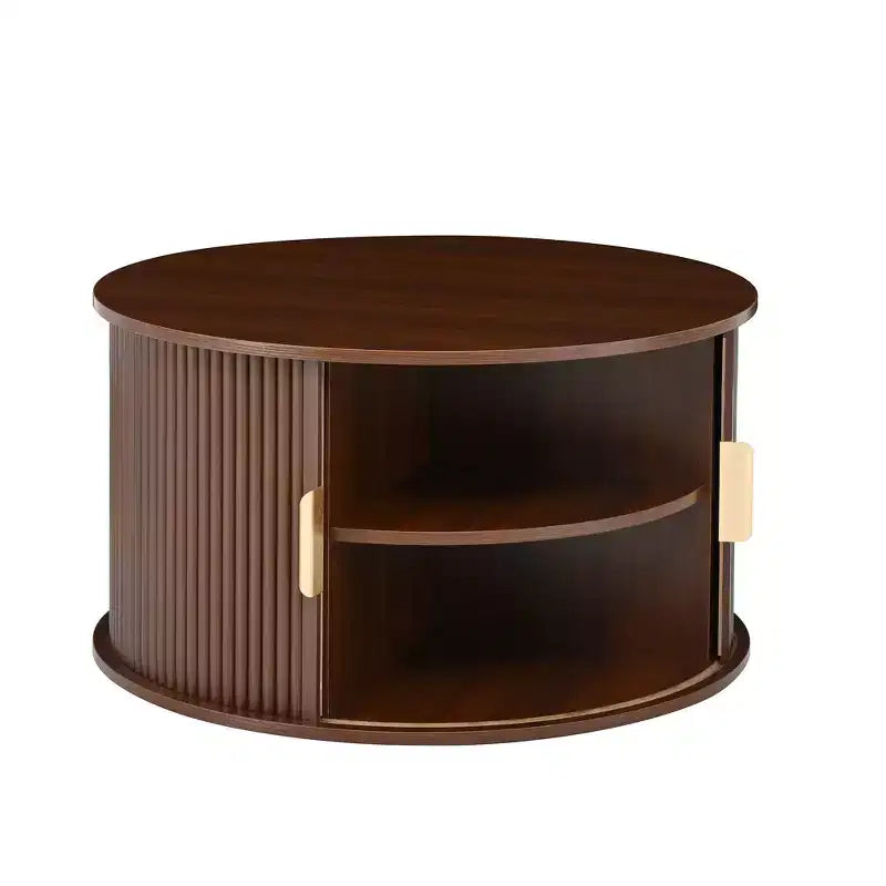 Set of 2 Nesting Coffee Table Cocktail Table Center Table Round Fluted End Table Sofa Side Table Accent Table Nightstand with Sliding Door -ModernLuxe