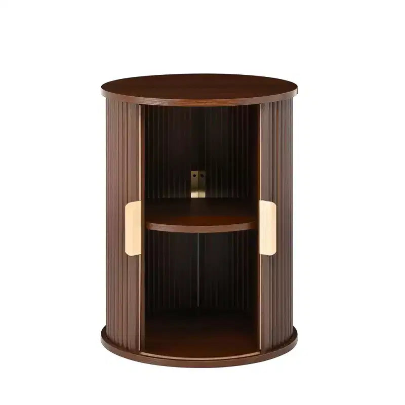 Set of 2 Nesting Coffee Table Cocktail Table Center Table Round Fluted End Table Sofa Side Table Accent Table Nightstand with Sliding Door -ModernLuxe