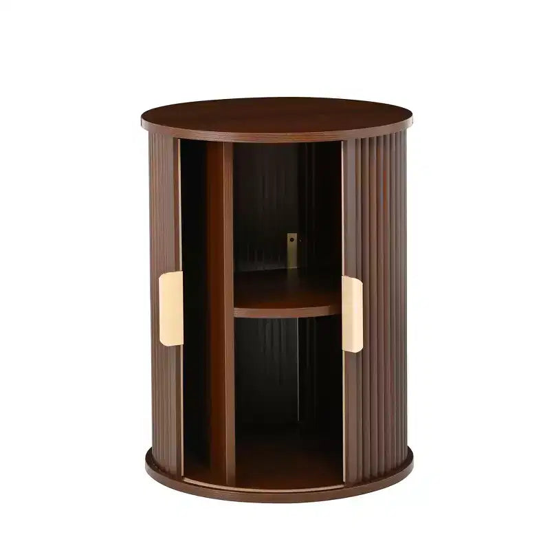 Set of 2 Nesting Coffee Table Cocktail Table Center Table Round Fluted End Table Sofa Side Table Accent Table Nightstand with Sliding Door -ModernLuxe