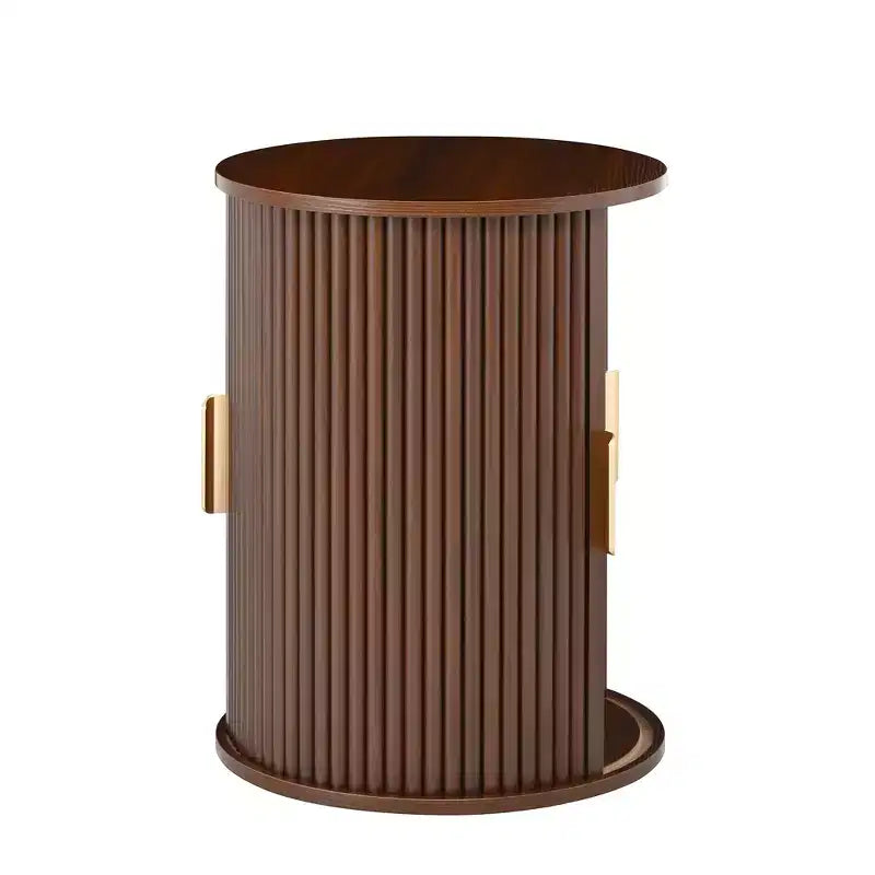 Set of 2 Nesting Coffee Table Cocktail Table Center Table Round Fluted End Table Sofa Side Table Accent Table Nightstand with Sliding Door -ModernLuxe