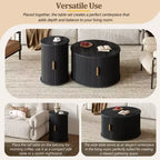 Set of 2 Nesting Coffee Table Cocktail Table Center Table Round Fluted End Table Sofa Side Table Accent Table Nightstand with Sliding Door -ModernLuxe