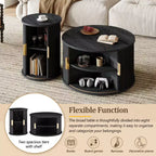 Set of 2 Nesting Coffee Table Cocktail Table Center Table Round Fluted End Table Sofa Side Table Accent Table Nightstand with Sliding Door -ModernLuxe