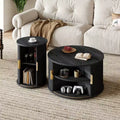 Set of 2 Nesting Coffee Table Cocktail Table Center Table Round Fluted End Table Sofa Side Table Accent Table Nightstand with Sliding Door -ModernLuxe