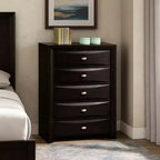Royal Hampton Tall Dresser Chest, 5 Drawers, Chrome Handles, Modern Black Wood
