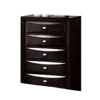 Royal Hampton Tall Dresser Chest, 5 Drawers, Chrome Handles, Modern Black Wood