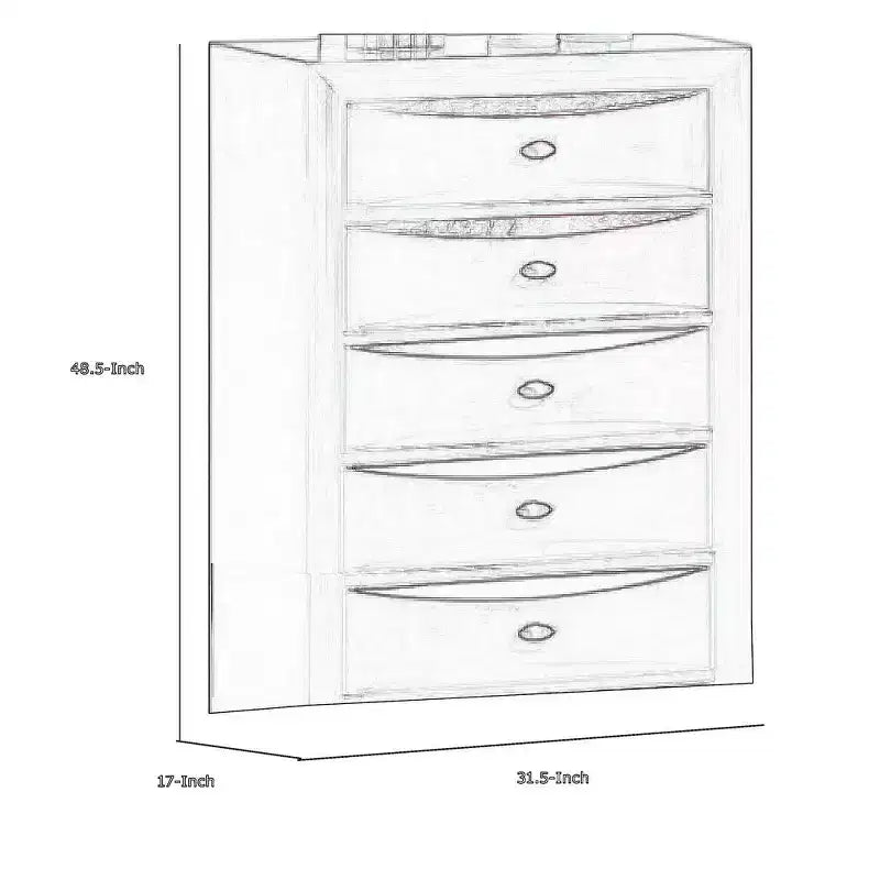 Royal Hampton Tall Dresser Chest, 5 Drawers, Chrome Handles, Modern Black Wood