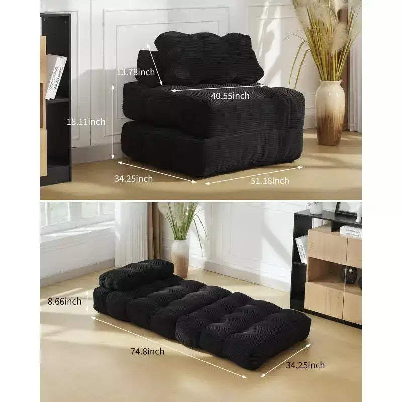 COZONY 3-in-1 Folding Lounge Sofa Bed with Pillow 34 Convertible Sleeper Chair, Portable Boneless Mattress with Back Support, No Assembly Required