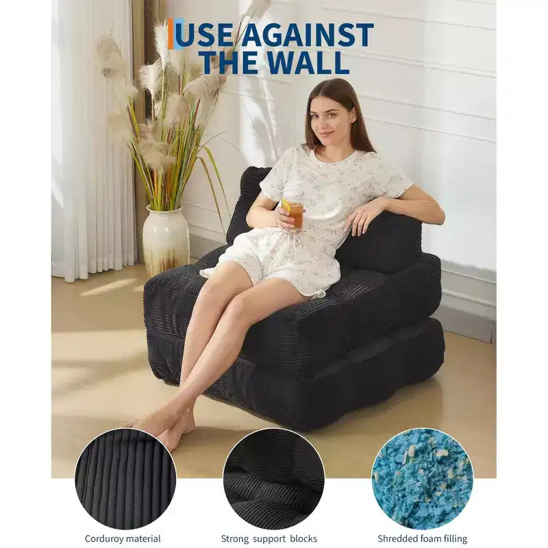 COZONY 3-in-1 Folding Lounge Sofa Bed with Pillow 34 Convertible Sleeper Chair, Portable Boneless Mattress with Back Support, No Assembly Required