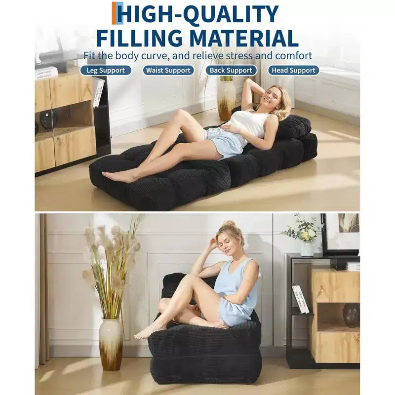 COZONY 3-in-1 Folding Lounge Sofa Bed with Pillow 34 Convertible Sleeper Chair, Portable Boneless Mattress with Back Support, No Assembly Required
