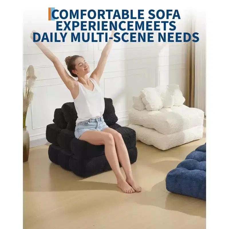 COZONY 3-in-1 Folding Lounge Sofa Bed with Pillow 34 Convertible Sleeper Chair, Portable Boneless Mattress with Back Support, No Assembly Required