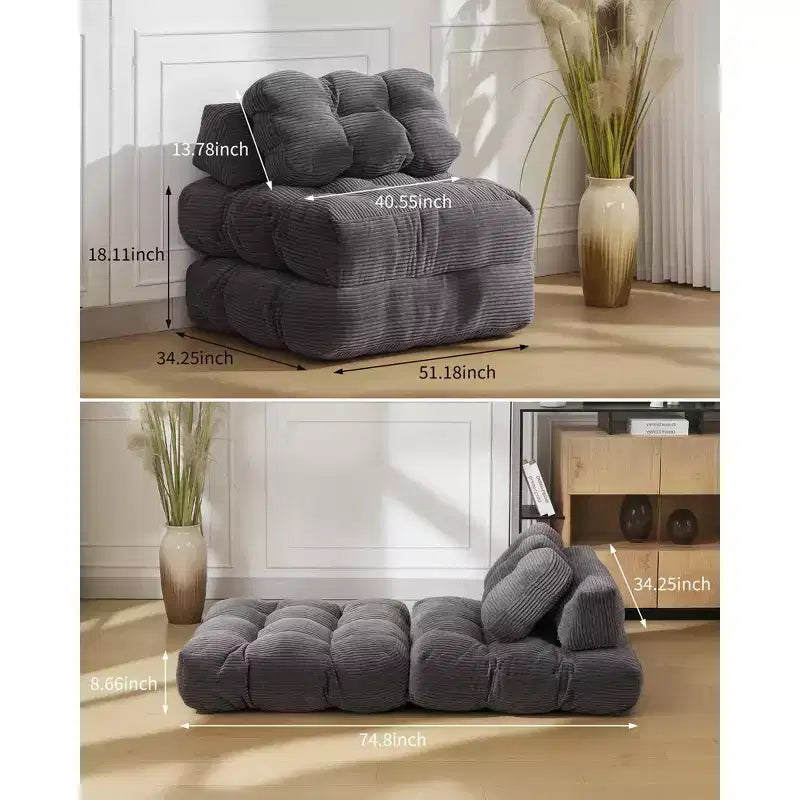 COZONY 3-in-1 Folding Lounge Sofa Bed with Pillow 34 Convertible Sleeper Chair, Portable Boneless Mattress with Back Support, No Assembly Required