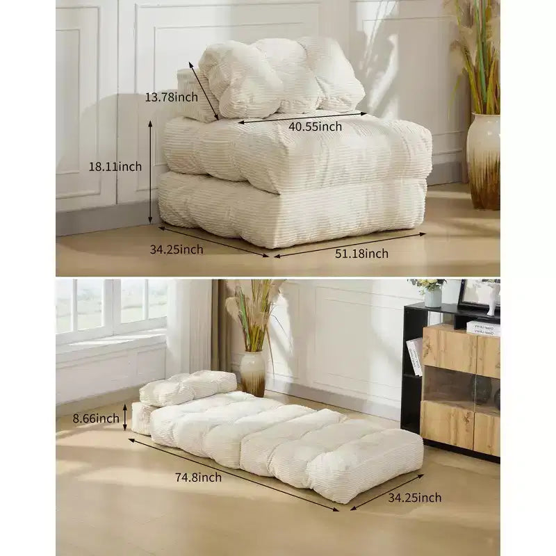 COZONY 3-in-1 Folding Lounge Sofa Bed with Pillow 34 Convertible Sleeper Chair, Portable Boneless Mattress with Back Support, No Assembly Required