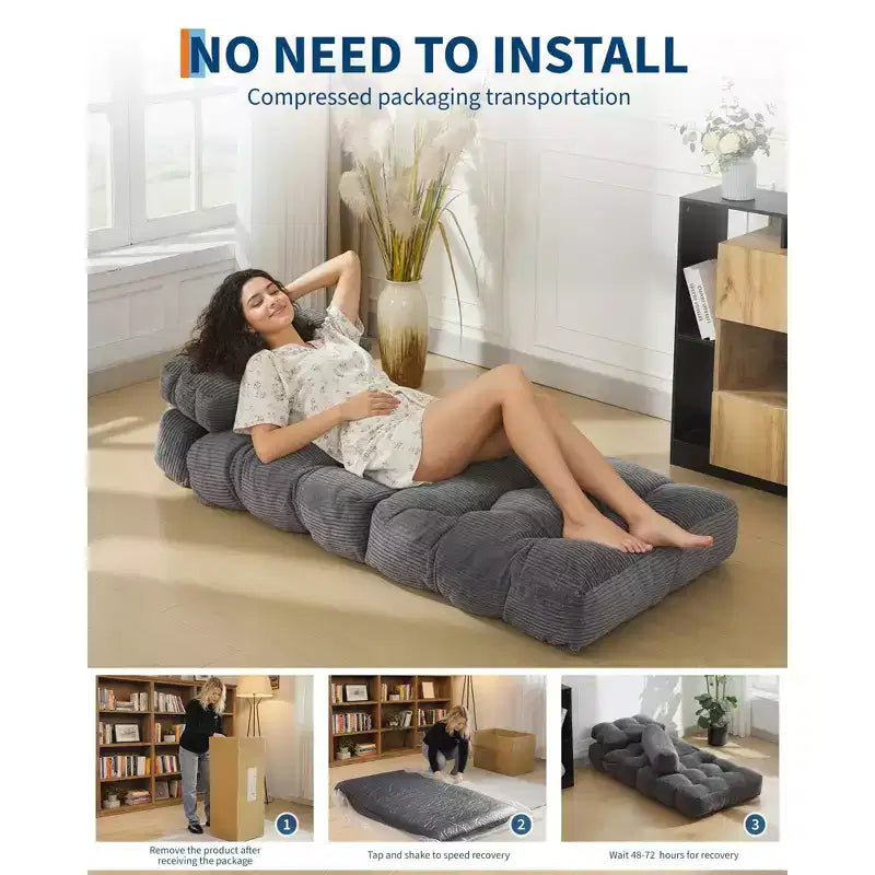 COZONY 3-in-1 Folding Lounge Sofa Bed with Pillow 34 Convertible Sleeper Chair, Portable Boneless Mattress with Back Support, No Assembly Required