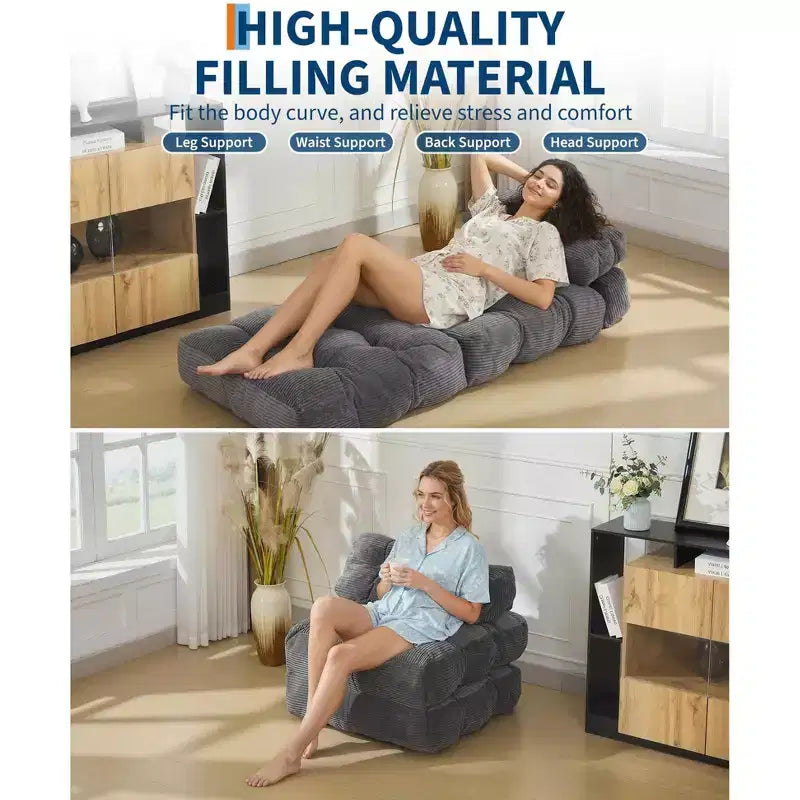 COZONY 3-in-1 Folding Lounge Sofa Bed with Pillow 34 Convertible Sleeper Chair, Portable Boneless Mattress with Back Support, No Assembly Required
