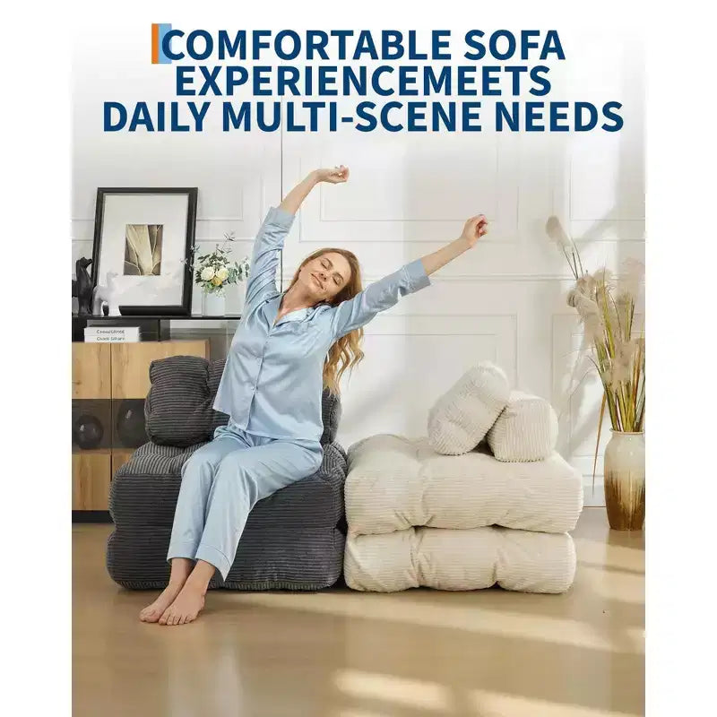 COZONY 3-in-1 Folding Lounge Sofa Bed with Pillow 34 Convertible Sleeper Chair, Portable Boneless Mattress with Back Support, No Assembly Required