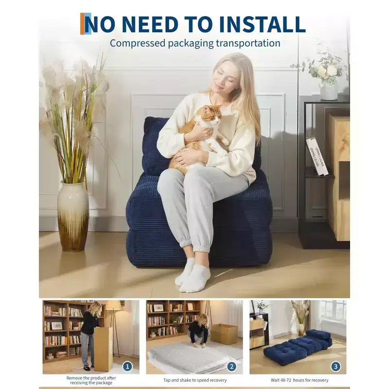 COZONY 3-in-1 Folding Lounge Sofa Bed with Pillow 34 Convertible Sleeper Chair, Portable Boneless Mattress with Back Support, No Assembly Required