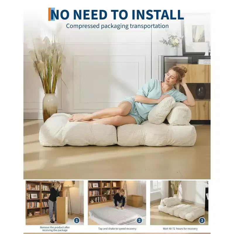 COZONY 3-in-1 Folding Lounge Sofa Bed with Pillow 34 Convertible Sleeper Chair, Portable Boneless Mattress with Back Support, No Assembly Required