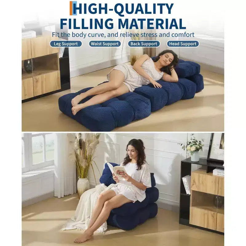 COZONY 3-in-1 Folding Lounge Sofa Bed with Pillow 34 Convertible Sleeper Chair, Portable Boneless Mattress with Back Support, No Assembly Required