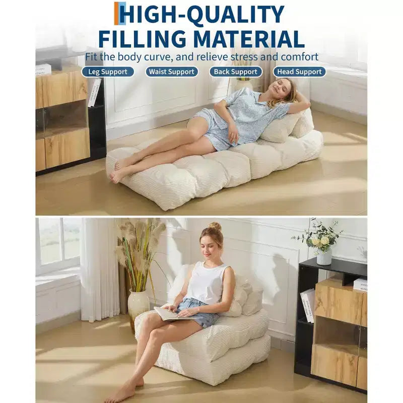 COZONY 3-in-1 Folding Lounge Sofa Bed with Pillow 34 Convertible Sleeper Chair, Portable Boneless Mattress with Back Support, No Assembly Required