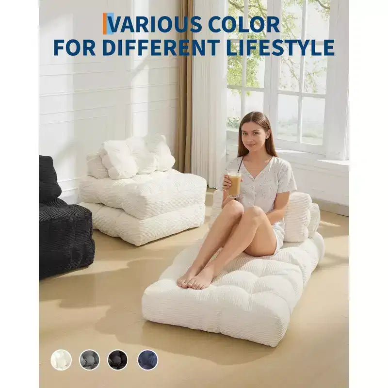 COZONY 3-in-1 Folding Lounge Sofa Bed with Pillow 34 Convertible Sleeper Chair, Portable Boneless Mattress with Back Support, No Assembly Required
