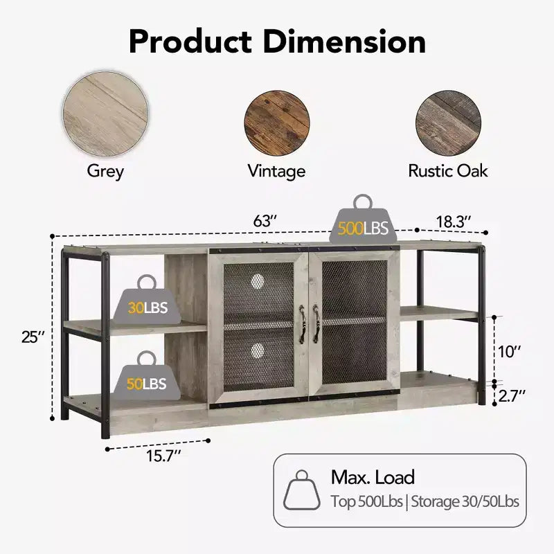 Farmhouse TV Stand for TVs,Entertainment Center with Storage Cabinet and Mesh Doors,Industrial TV Media Console Cabinet Table Media Furnitur