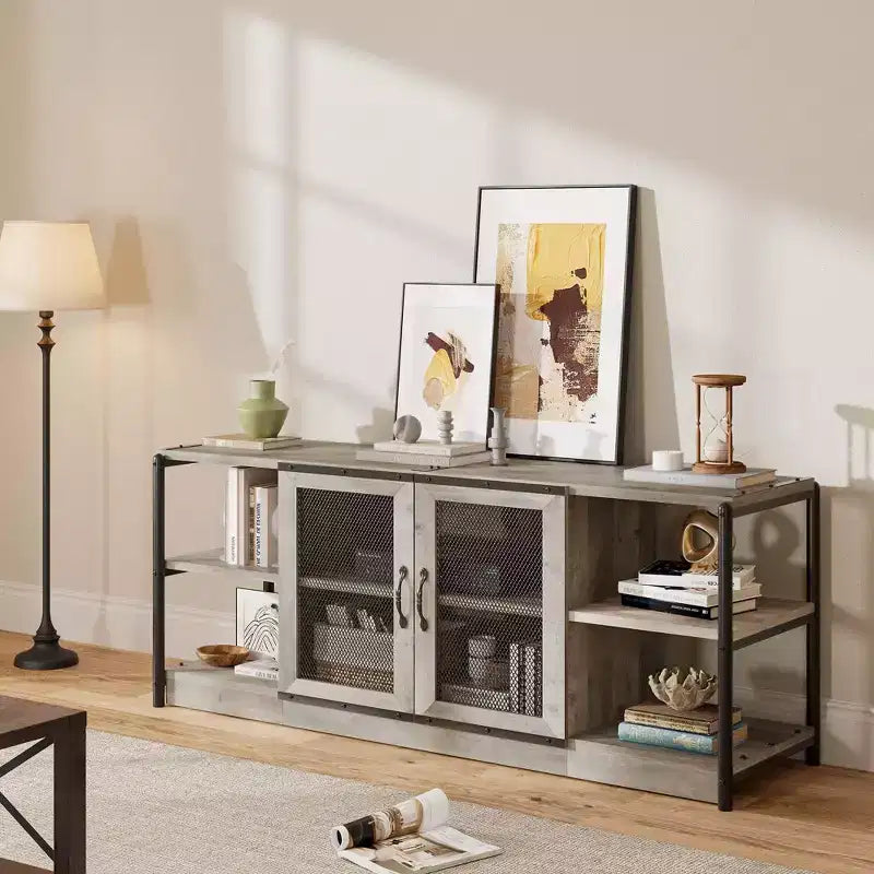 Farmhouse TV Stand for TVs,Entertainment Center with Storage Cabinet and Mesh Doors,Industrial TV Media Console Cabinet Table Media Furnitur