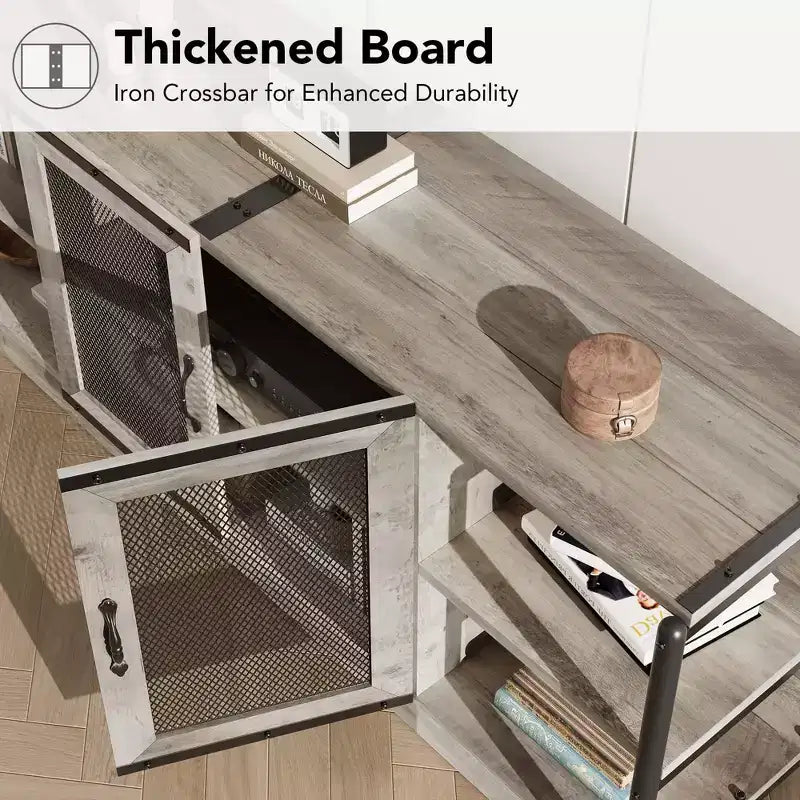 Farmhouse TV Stand for TVs,Entertainment Center with Storage Cabinet and Mesh Doors,Industrial TV Media Console Cabinet Table Media Furnitur