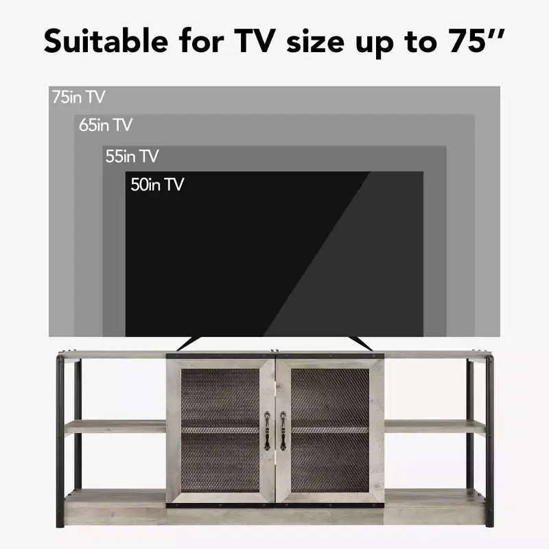 Farmhouse TV Stand for TVs,Entertainment Center with Storage Cabinet and Mesh Doors,Industrial TV Media Console Cabinet Table Media Furnitur